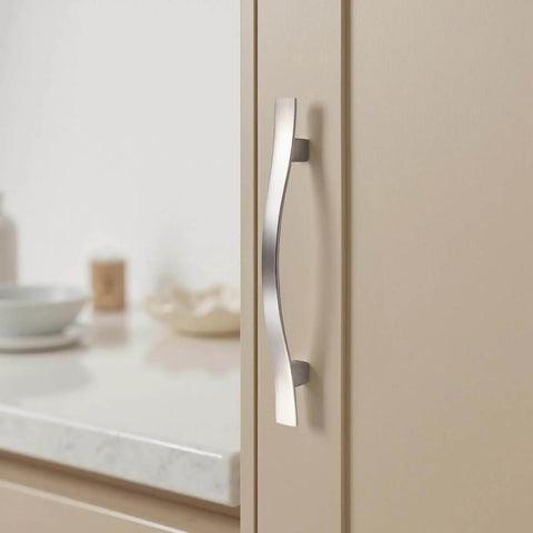 Stylish Wave Design Brushed Nickel Cabinet Pulls For Kitchen And Bathroom Upgrades Awesome 6 Pack Zinc Alloy Handles With 3 3 4 Inch Hole Center Easy Install Modern Durable Hardware For Dressers Vanities And Bedrooms That Add A Cool Contemporary Vibe To installed on cabinet