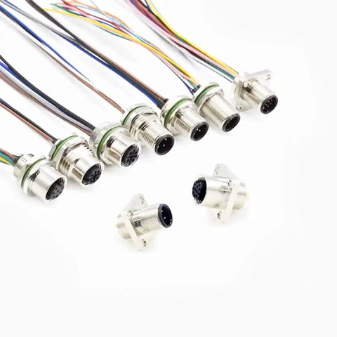 2 Pack M12 5 Pin A Coded Male Connector Cable IP67 Waterproof Back Mount Straight Unshielded Sensor Receptacle