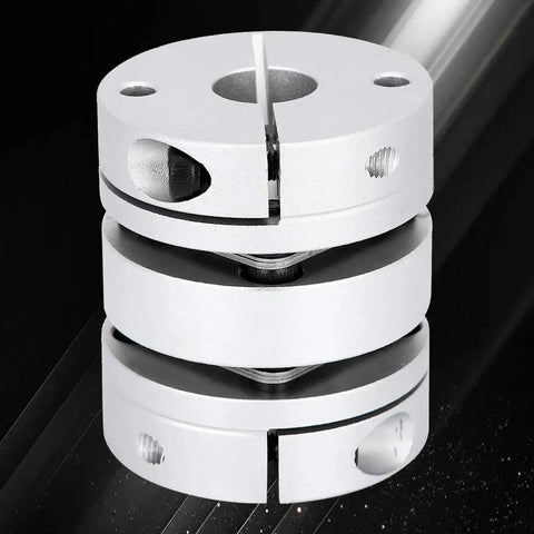 Front view of aluminum alloy shaft coupling adapter, white, GL - 44 x 50-14 x 14 motor connector sleeve