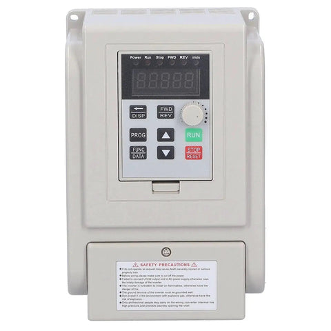 Front view of Single Phase 110V To 220V 1500W Variable Frequency Drive VFD Inverter Motor Speed Controller with digital display and controls