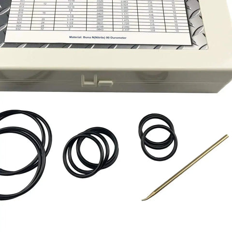 O Ring Boss Hydraulic 212 Piece Buna N 90 Durometer O Ring Assortment Kit with brass pick tool and storage box