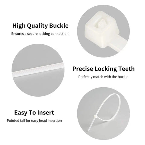 Features of Self Locking Nylon Cable Ties Set With 600 Pieces In 4 6 8 10 12 Inch Assorted Sizes Grab And Go Ready For Heavy Duty