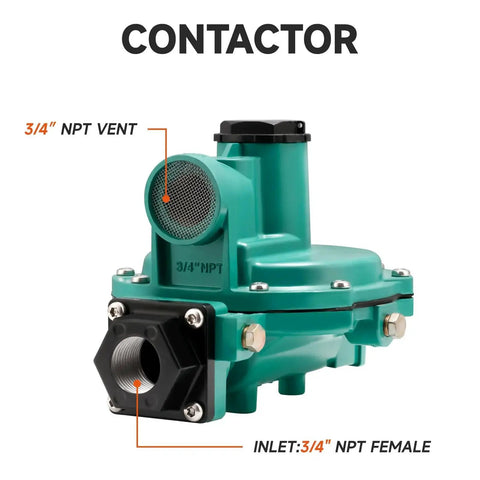 Low Pressure LP Gas Regulator For Grill Boss Gear with 3/4 inch NPT inlet and outlet, model R622 DFF, front view