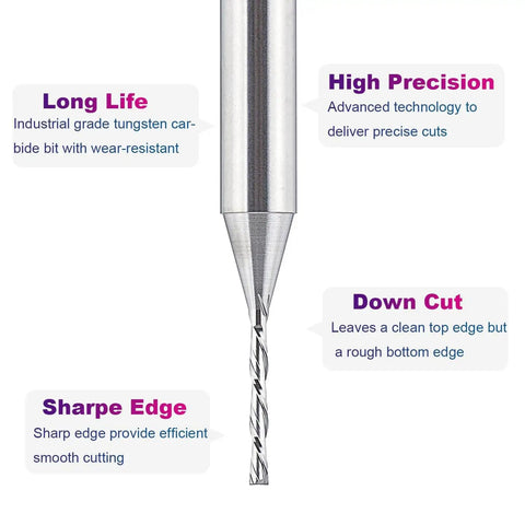 Down Cut Spiral Router Bit One Sixteenth Inch Cutting Diameter With One Quarter Inch Shank For Woodworking And CNC Routers