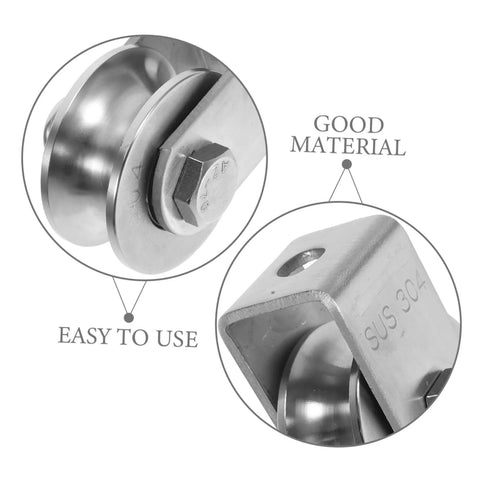 Close-up of Stainless Steel Door Pulley Wheel Built Tough Track Roller For Sliding Gates Smooth Operation And Quiet Performance Durable Gate Roller For Doors And Lifting Equipment Easy Installation showing material and features.