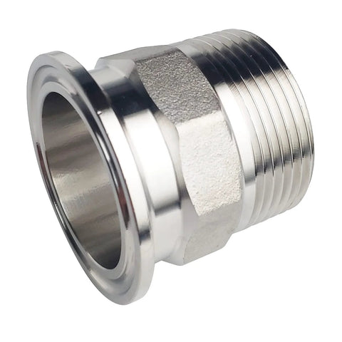 Lozome 1.5 in sanitary tri-clamp to NPT 1-1/4 in adaptor, hex male, 304 stainless steel, angled view