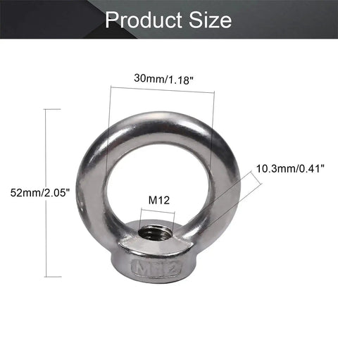 Heavy Duty Lifting Eye Nuts Kit M12 Stainless Steel 304 Ring Shape Fasteners size diagram with 1.18 inch diameter