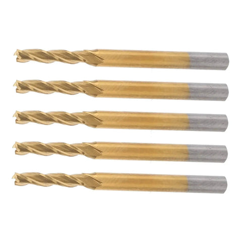 5 Piece Tungsten Steel End Mills With 3 Flutes CNC Milling Cutters For Hardwood Plywood Acrylic Plastic Fiber Resin And PCB