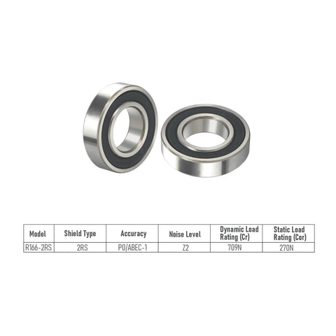 Miniature Deep Groove Ball Bearing R166-2RS 3/16 Inch Bore 3/8 Inch Outer Diameter 1/8 Inch Width Chrome Steel GCr15