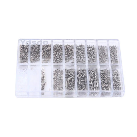 Eyewear Repair Kit For Glasses And Sunglasses With Stainless Steel Screws And All In One Tools in a clear plastic case