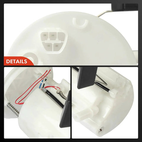 Close-up of Electric Fuel Pump Module Assembly Replacement For Toyota Venza 2009 2010 2011 2012 2013 2014 2015 2.7L L4 Gas Engine Plug And Play Direct Fit OE Replacement With Sending Unit Float Reservoir Strainer Sealing Ring 1 Year Unlimited Miles showing wiring and connectors.