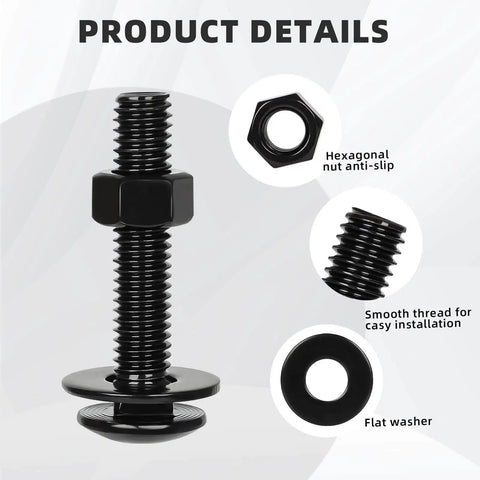 3/8-16 Carriage Bolt Kit in Stainless Steel 304 With Full Thread Bolts, Nuts, and Flat Washers, Round Head Square Neck visible