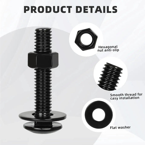 1/4-20 X 1-1/2 Inch Carriage Bolt Kit In Stainless 304 Heavy Duty With Hex Nuts And Flat Washers Black Finish Details