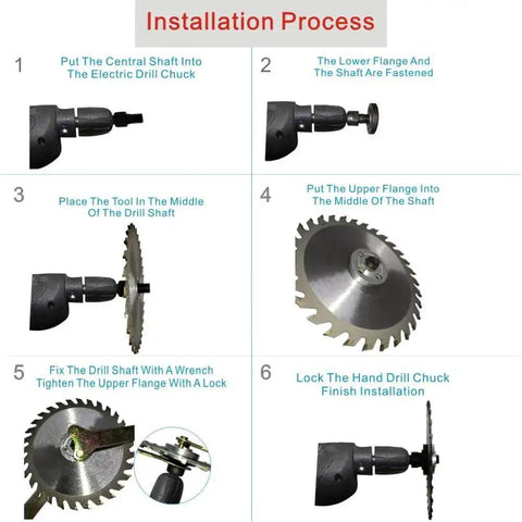 Electric Drill Grinder Wheel Disc Adapter Kit With 6 mm And 10 mm Shafts Adjustable Rotary Cutter installation guide steps 1-6