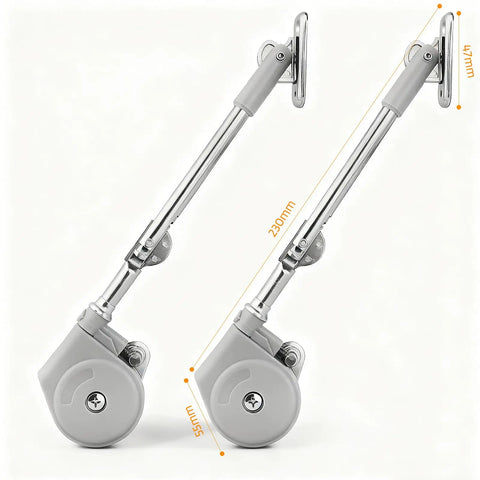 2 Pack Soft Close Toy Box Hinges with lid support, shown in gray, for upward and top opening flap doors, heavy-duty use, 50 lb capacity.