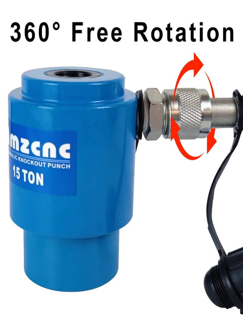 Hydraulic Knockout Punch Kit for Electrical Conduit Hole Cutting, 15 Ton Capacity, close-up of 360° rotational feature