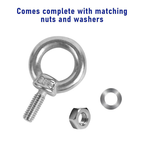 10 Pack M4 Eyebolt With Nut Stainless Steel Beefy Heavy Duty Screw Eye Bolts with nuts and washers shown separately for rigging projects