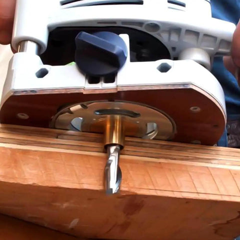 Brass Router Bushing Set, 9-Piece Pro-Grade With Guide Sizes installed on a router for precise, clean template cuts.