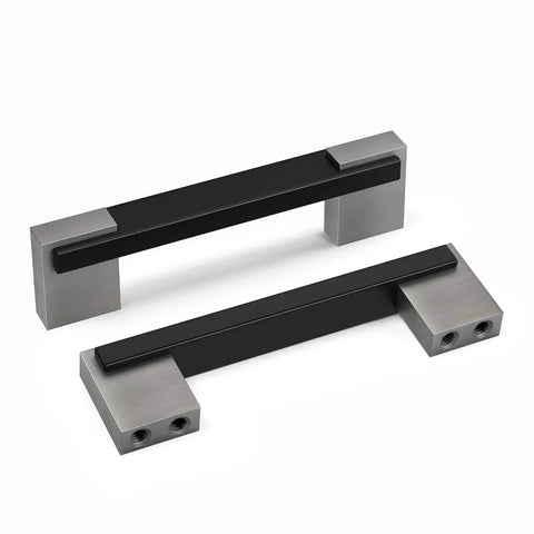 10 Pack Adjustable Cabinet Pulls Black Silver Two Tone Square Dresser And Drawer Handles With 107mm Length And Three Inch And Three And Three Quarter Inch Hole Spacing For Kitchens Cabinets