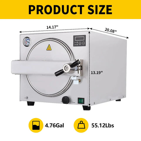 DEVALLEY 18L stainless steel autoclave sterilizer, 110V 1100W, front-loading door with control panel