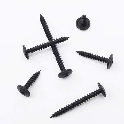 Black Wood Screws Set With 132 Piece Assortment Go To Woodworking Six Sizes In Phillips Drive scattered on white background