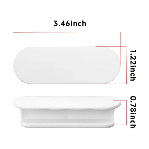 8 Pack 3.46 Inch Self Adhesive ABS Cabinet Pull Handles, white, size dimensions 3.46 x 1.22 x 0.78 inches, front and side view