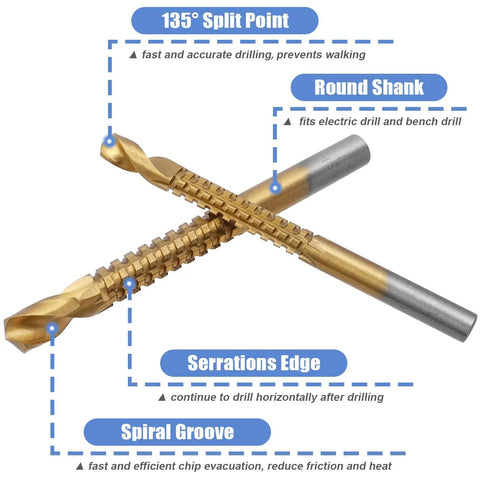 Must Have Titanium Coated HSS Drill And Saw Bit Set For Wood Metal Plastic Six Piece 3.0mm 4.0mm 5.0mm 6.0mm 6.5mm 8.0mm With 135 Degree Split Point For Accurate Hole Drilling And Clean Cutting By Mesee