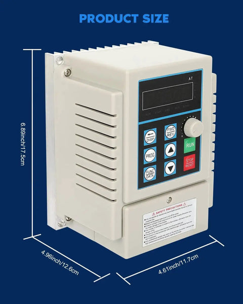 High-Performance Variable Frequency Drive VFD Inverter 220V Single Phase to 3 Phase 0.75kW 1HP dimensions view