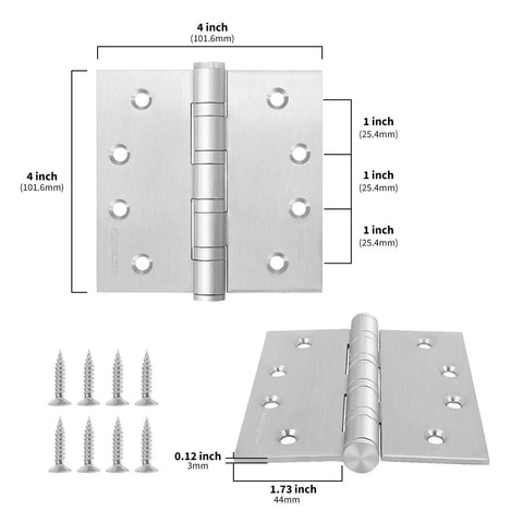 Goldenwarm Satin Nickel 4 Inch Ball Bearing Door Hinges 3 Pack for Exterior and Interior Doors Square Corner Heavy Duty 304 Stainless Steel Rust Resistant Long Lasting Construction.