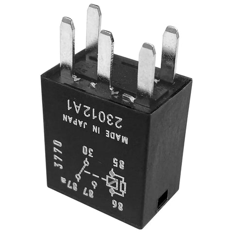 Three Pack 12V 30A 40A 5 Pin SPDT Automotive Relay Set For GM Vehicles, black plastic housing, metal pins visible