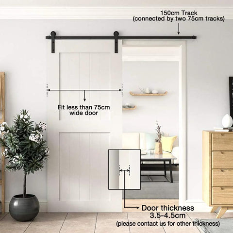 Heavy Duty Black Barn Door Hardware Kit For Five Foot Single Sliding Door Carbon Steel Track Rail J Shape Roller System