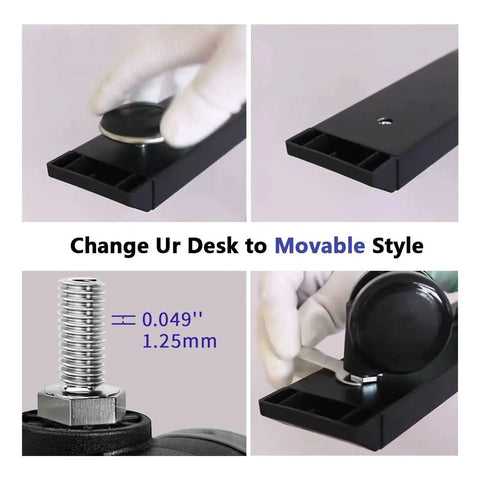 "Lockable Caster Wheels For Standing Desk Replacement Castors Set Of 4 With M8 Stem Nylon Threaded Swivel Casters For Height Adjustable Table Base And Frame Sit To Stand Desks Easy To Install With Included Wrench Tool" shown in use