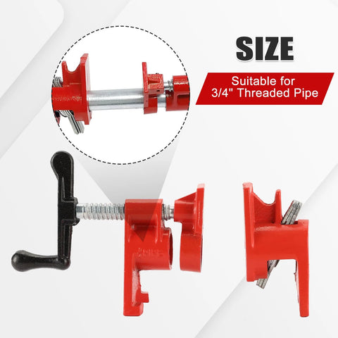 Pipe clamp set, red 3/4 inch woodworking clamps with foot design, cast iron, quick-release, 6 pieces