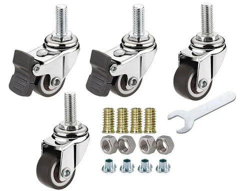 1 Inch Silent Swivel Rubber Wheel Caster With T Nut M6x15mm Stem For Furniture Workbench Table And Cabinet 360 Degree Rotation Non Marking Heavy Duty Load 100 Lbs Per Set Ideal For Hardwood Floors