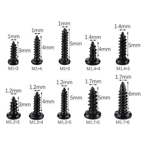 Carbon Steel Precision Screw Set With Phillips Round Head Miniature Self Tapping Screws M1 to M1.7 for Household Appliances