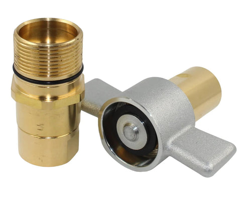 Two-piece hydraulic quick disconnect coupler set, 3/4 in NPT, brass threaded end and silver body.