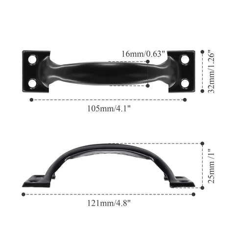 Top and side view measurements of Set Of 2 Black Gate Handle Pulls 4.8 Inch Outdoor Garage Door Pull Handles With Screws Included