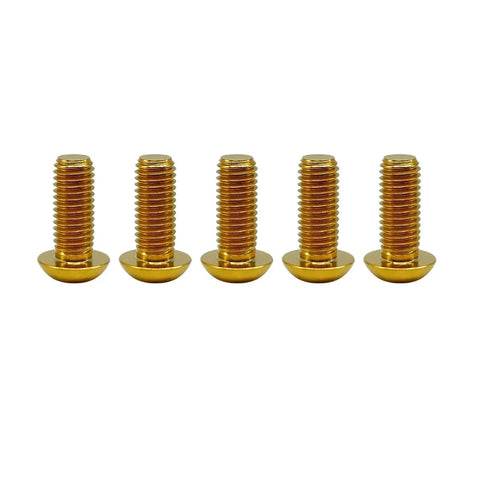 Pack of 5 gold Titanium Button Head Hex Socket Cap Screws M4x10mm ISO7380 Ti6Al4V GR5 Aviation Grade for RC cars, drones, bikes.