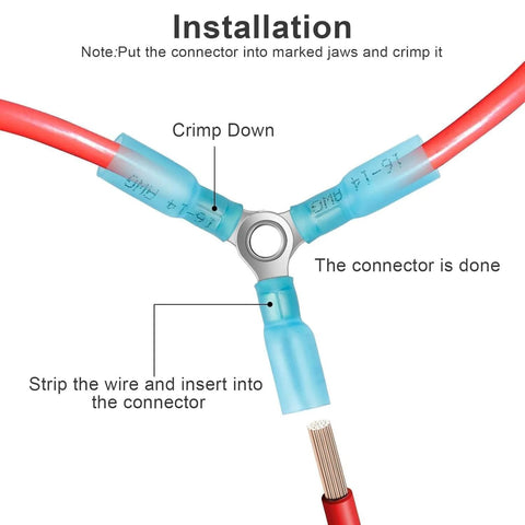Installation guide for Heavy Duty Waterproof 3 Way Wire Connector Kit For Automotive And Marine Use With 20 Piece Heat Shrink Y Ring Butt Terminals Includes 22 10 AWG Wires Plus 12 10 AWG 16 14 AWG And 22 16 AWG Sets For Versatile Crimp Connections