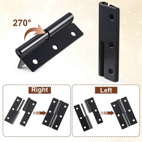 Two Pack 2.5 Inch Detachable Iron Barn Door Hinges Left and Right Handed for Cabinet Doors Wooden Fences Courtyard Gates Black Heavy Duty