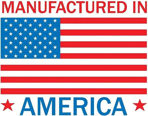 American flag with text 'Manufactured in America,' indicating USA-made Wide Mouth Plastic Jar Lids Four Pack.