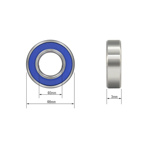MR83-2RS miniature deep groove ball bearing with blue rubber seal, chrome steel, 3×8×3 mm