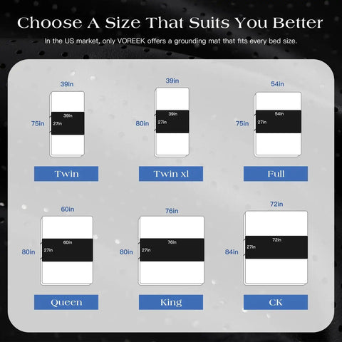 Size chart for Grounding Mat For Bed With Earth Connected Mattress Cover And Grounded Kit Cord Included California King Size