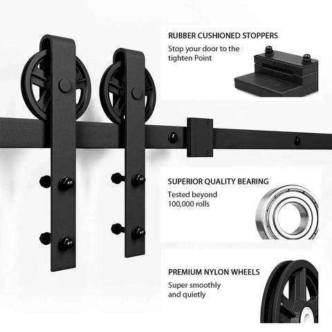 Heavy Duty Sliding Barn Door Hardware Kit In Black For Smooth Quiet Operation And Easy Installation, Industrial Bigwheel Hangers Support Up To 220 Lb, Fits 36 Inch Wide Panels, Solid Steel With Black Powder Coat For Lasting Performance In Home Or Workshop.