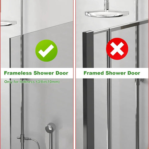 Comparison of frameless and framed shower doors showing compatibility for Stainless Steel Over The Door Shower Hooks for Frameless Glass Doors.