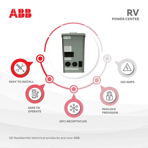 Weatherproof Single-Unit RV Power Outlet 100A Unmetered NEMA 3R Surface-Mount Box with 50A/30A/20A Breakers front view