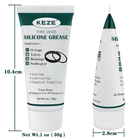 Front and side view of a 1 oz tube of food grade silicone lubricant for faucets, valves, O-rings, and plumbing grease.