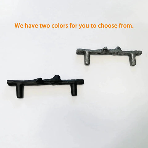 Six Piece Tree Branch Cabinet Handles Set In Black Twig Style showing two color options