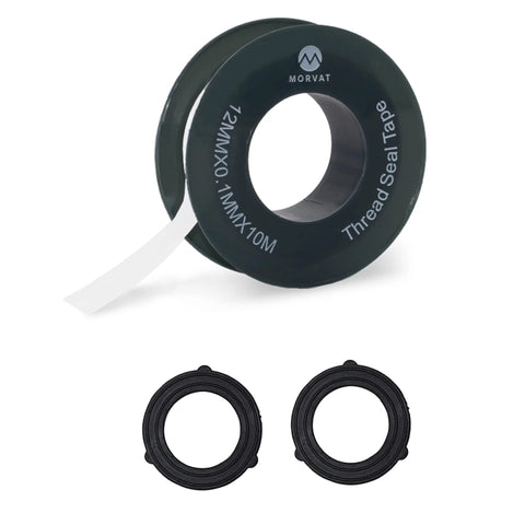 Morvat thread seal tape spool with two black washers for hose fittings