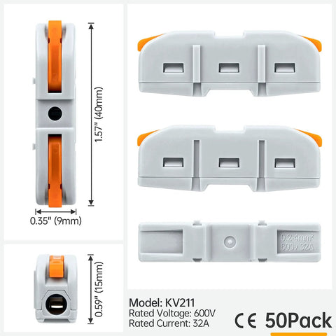 GKEEMARS 50-pack inline wire connectors, orange latch, gray housing for 24–12 AWG, 1-conductor splices